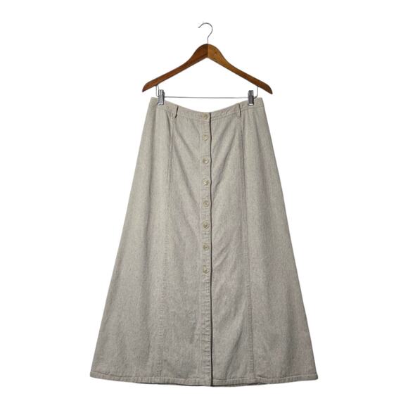 VTG Jones New York Country Linen Blend Maxi Skirt Sz 10 Beige Button Front Denim - Picture 1 of 12